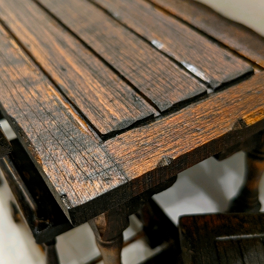 Medieval Distressed Dollhouse Table/Chairs